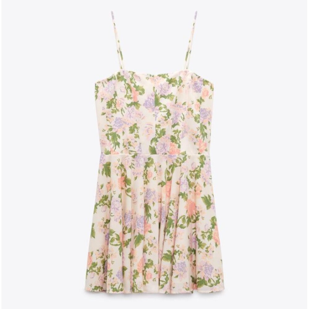 Zara Floral Mini Dress - Cream, Green, Pink, Purple